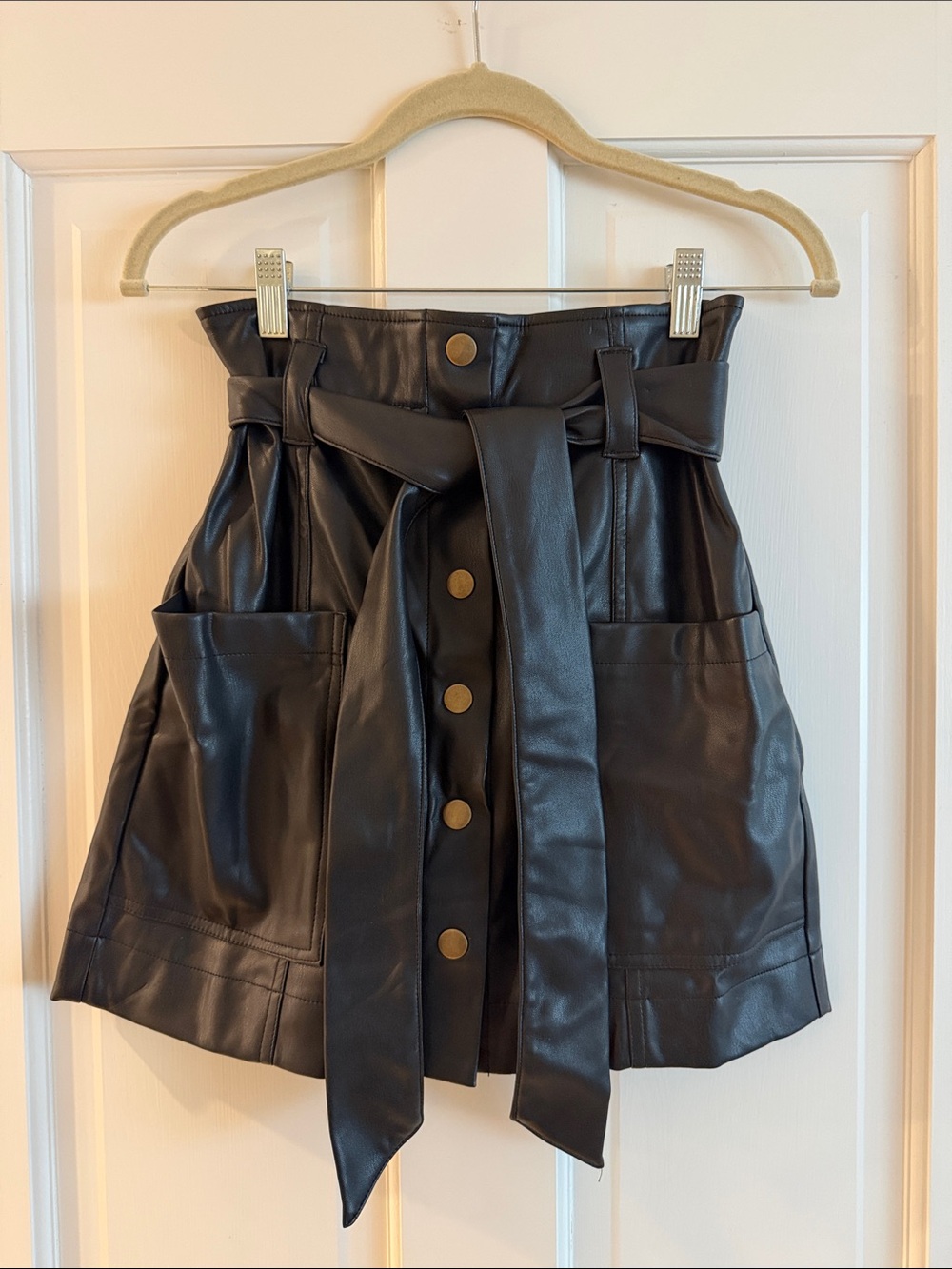 Young Fabulous & Broke Black Faux Leather Paperbag Mini Skirt with Belt